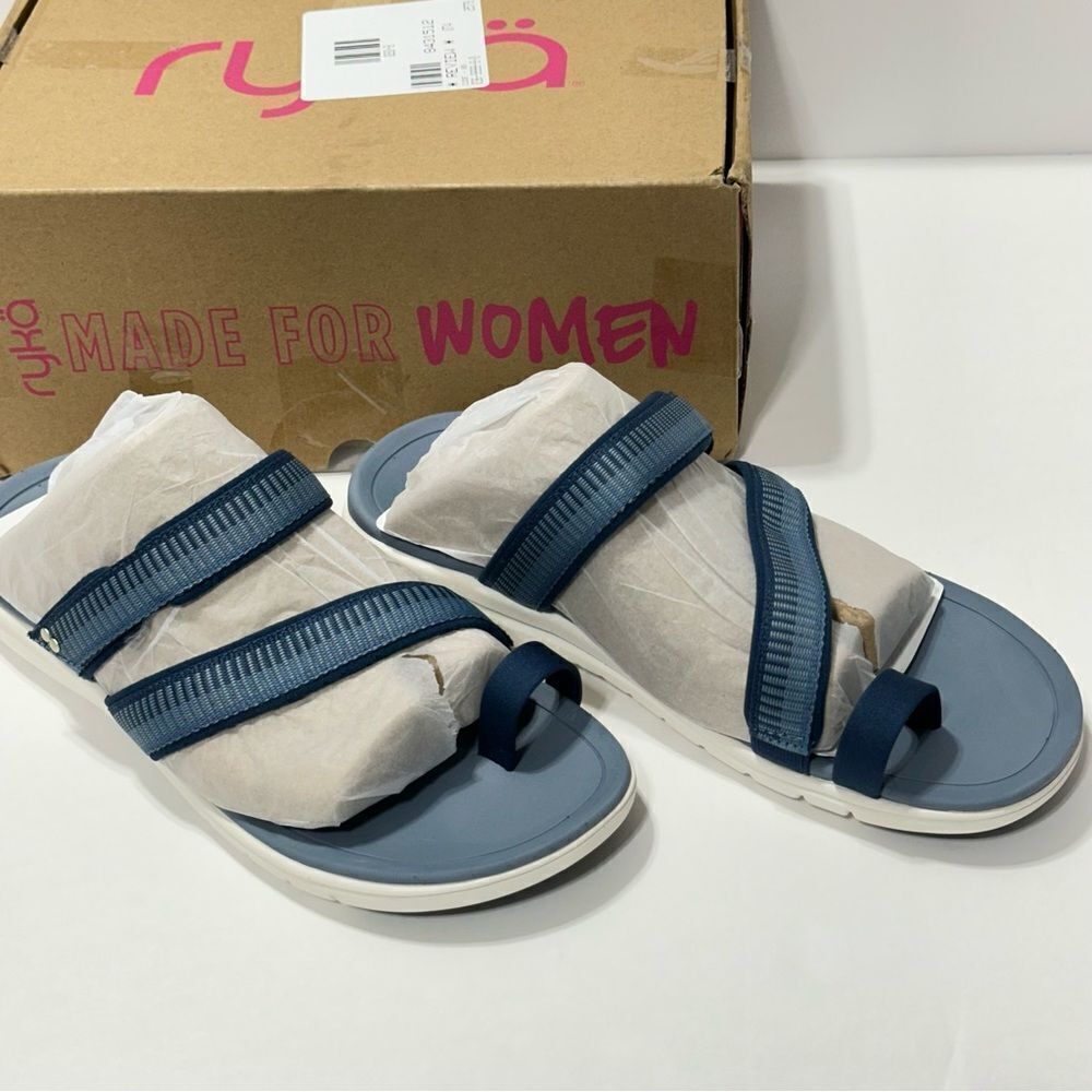 Ryka Stella Sandals Slip On French Blue 11W Women’s Big Toe Holder New